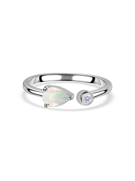Natural Ethiopian Opal Open Wrap Silver Ring with Topaz Accent