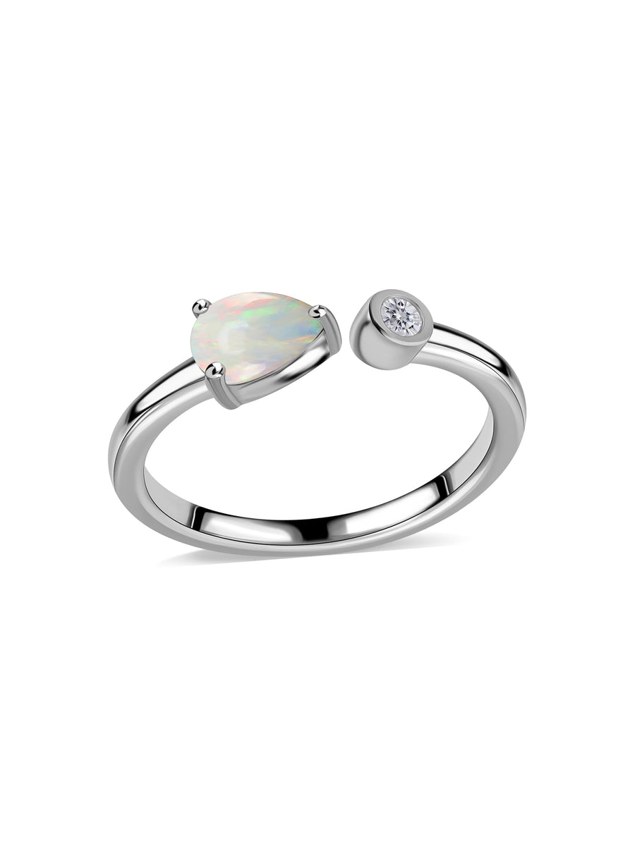 Ethiopian Opal Open Wrap Silver Ring with Topaz Accent