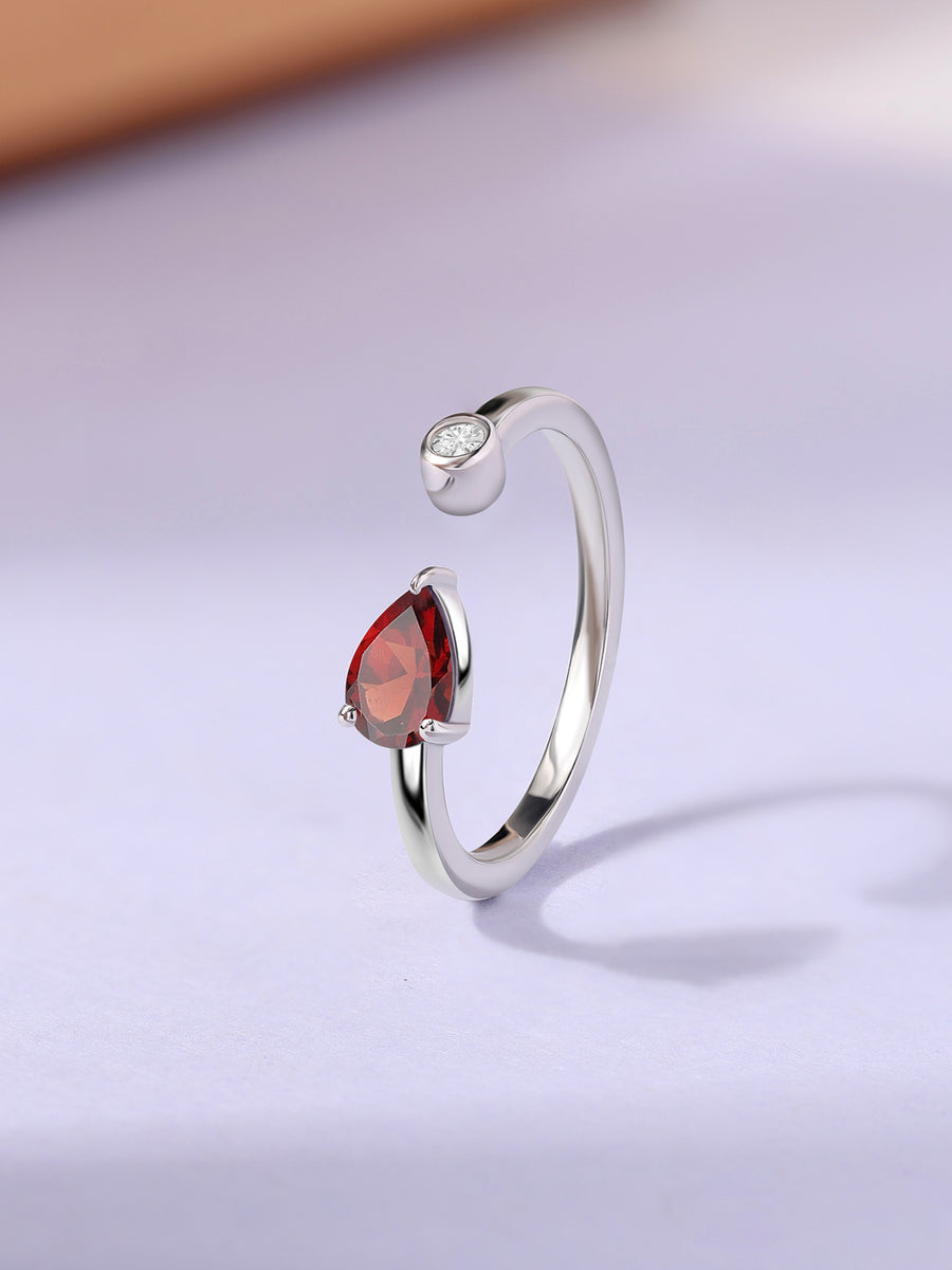 Garnet Open Wrap Silver Ring with Topaz Accent