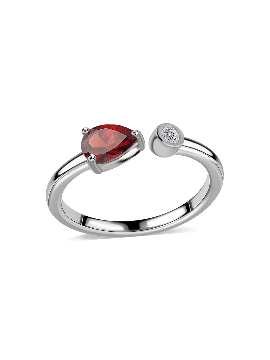 Garnet Open Wrap Silver Ring with Topaz Accent
