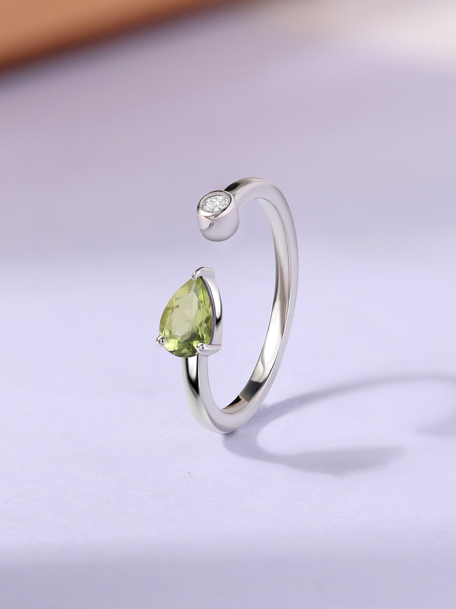 Peridot Open Wrap Silver Ring with Topaz Accent