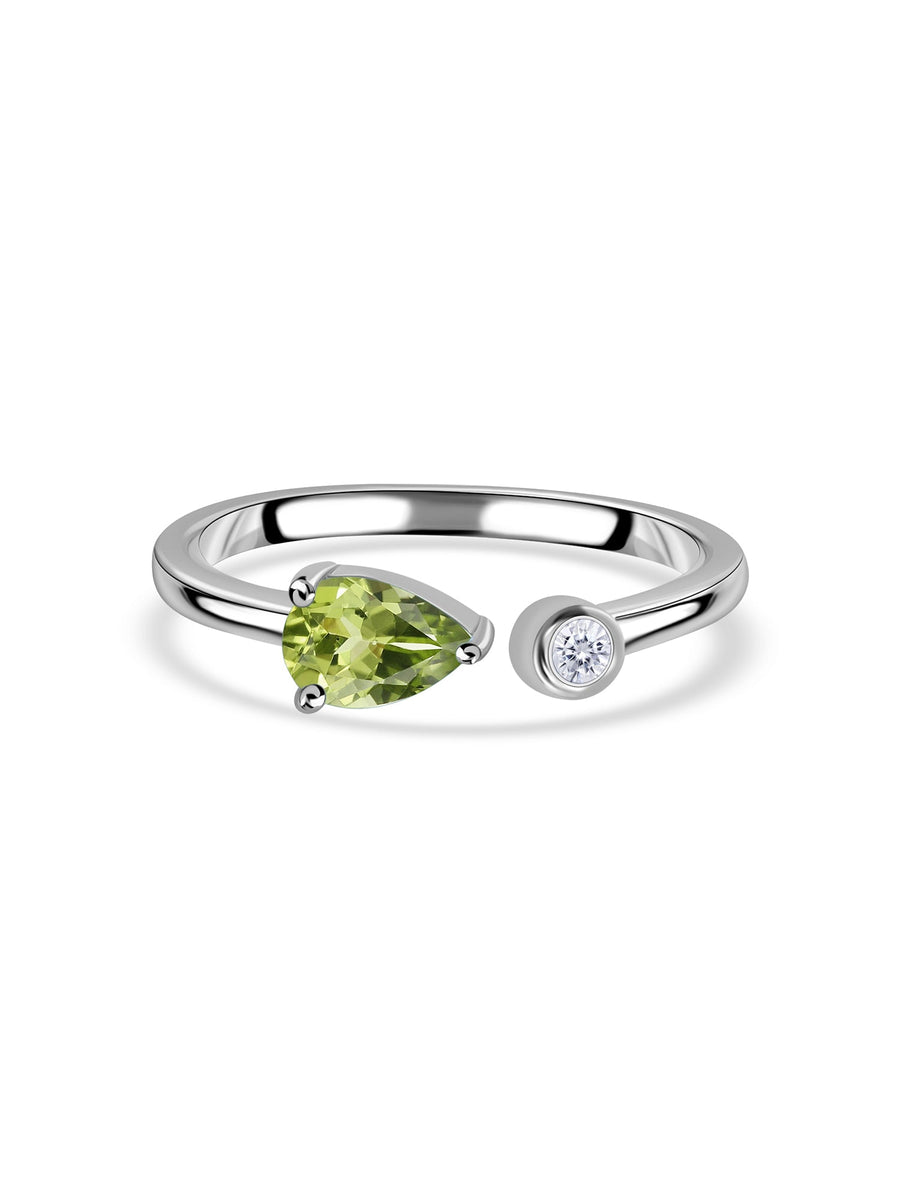 Peridot Open Wrap Silver Ring with Topaz Accent
