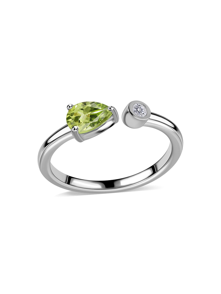 Peridot Open Wrap Silver Ring with Topaz Accent