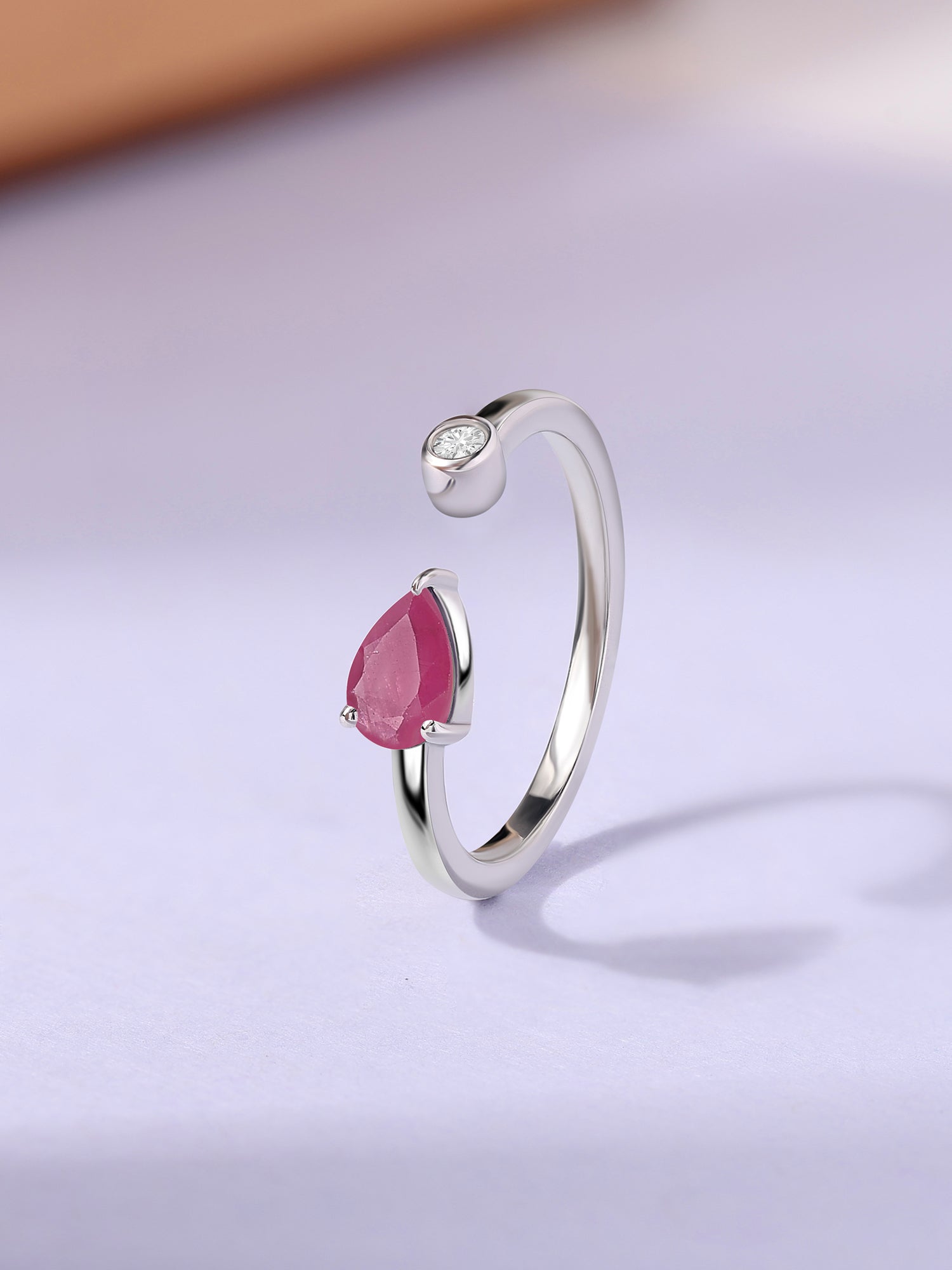 Natural Ruby Open Wrap Silver Ring with Topaz Accent