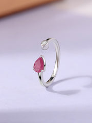 Natural Ruby Open Wrap Silver Ring with Topaz Accent
