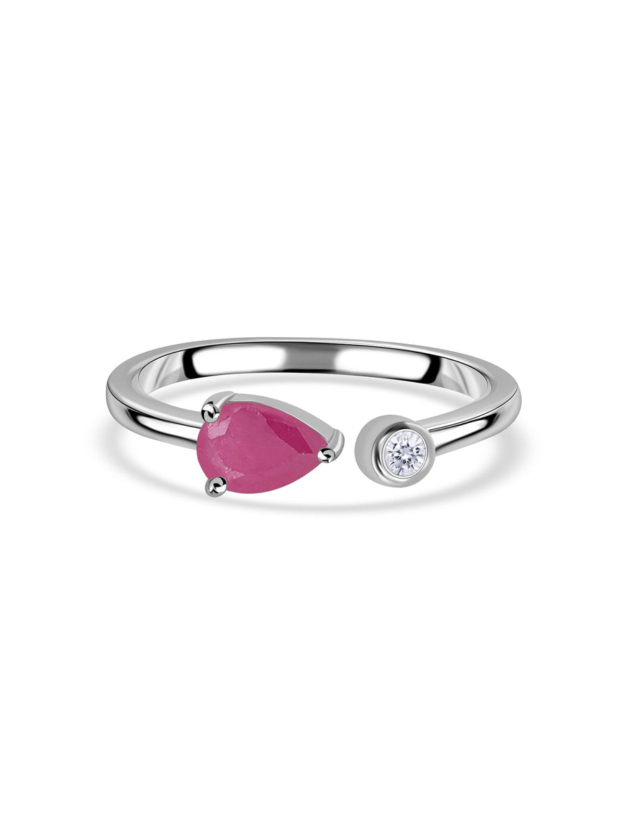 Natural Ruby Open Wrap Silver Ring with Topaz Accent