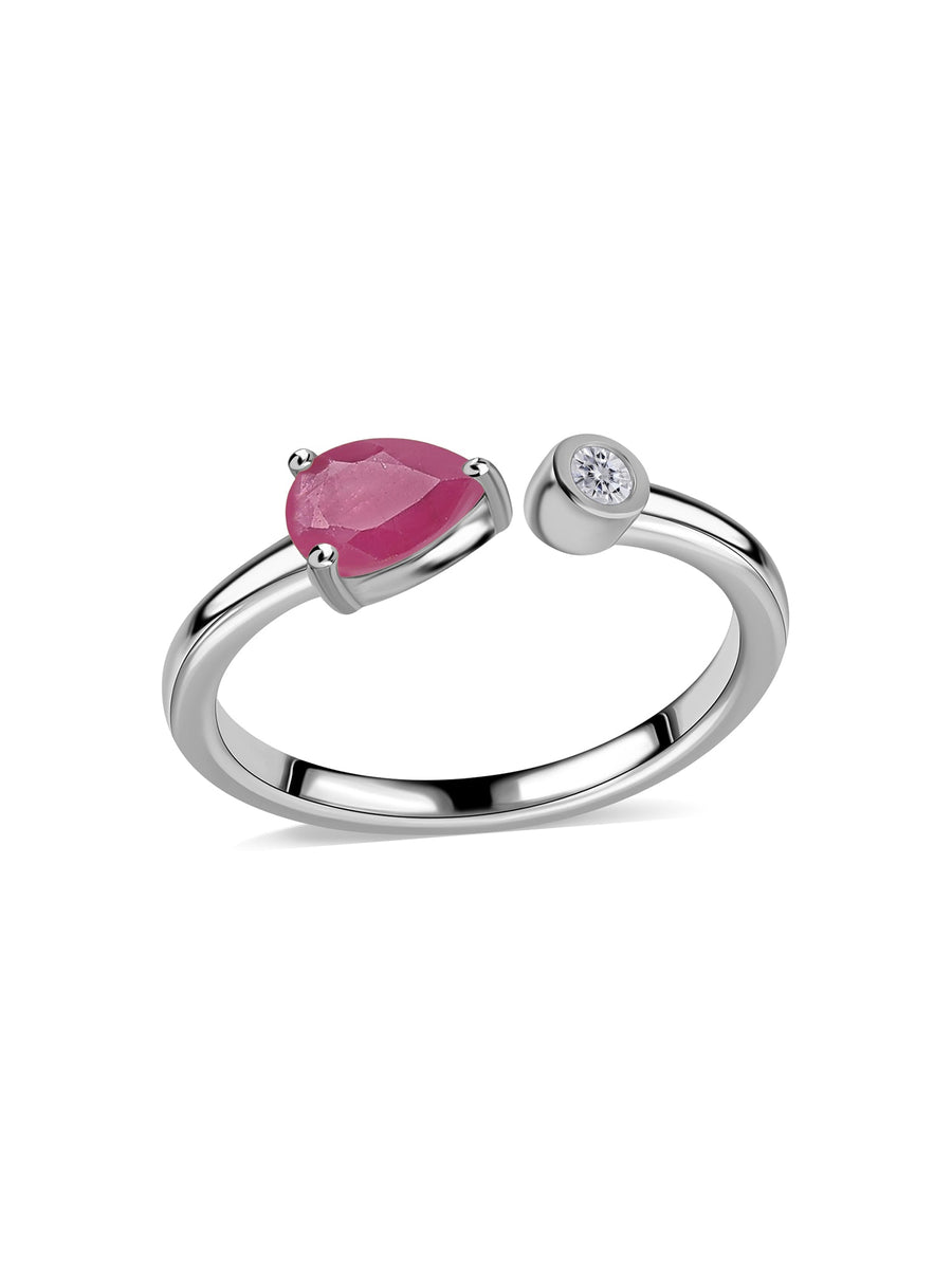 Natural Ruby Open Wrap Silver Ring with Topaz Accent