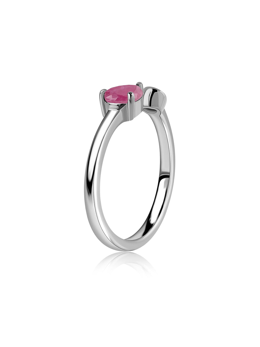 Natural Ruby Open Wrap Silver Ring with Topaz Accent