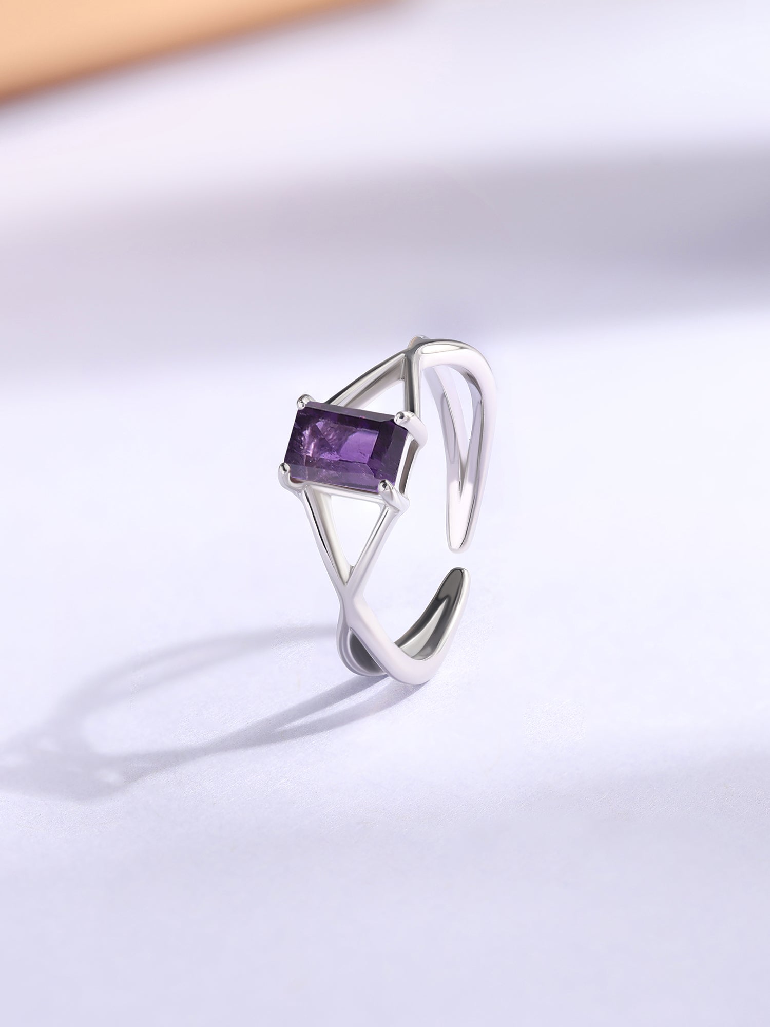Natural Amethyst Modern Octagon Silver Ring