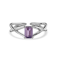 Natural Amethyst Modern Octagon Silver Ring
