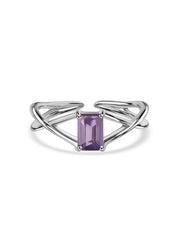 Natural Amethyst Modern Octagon Silver Ring