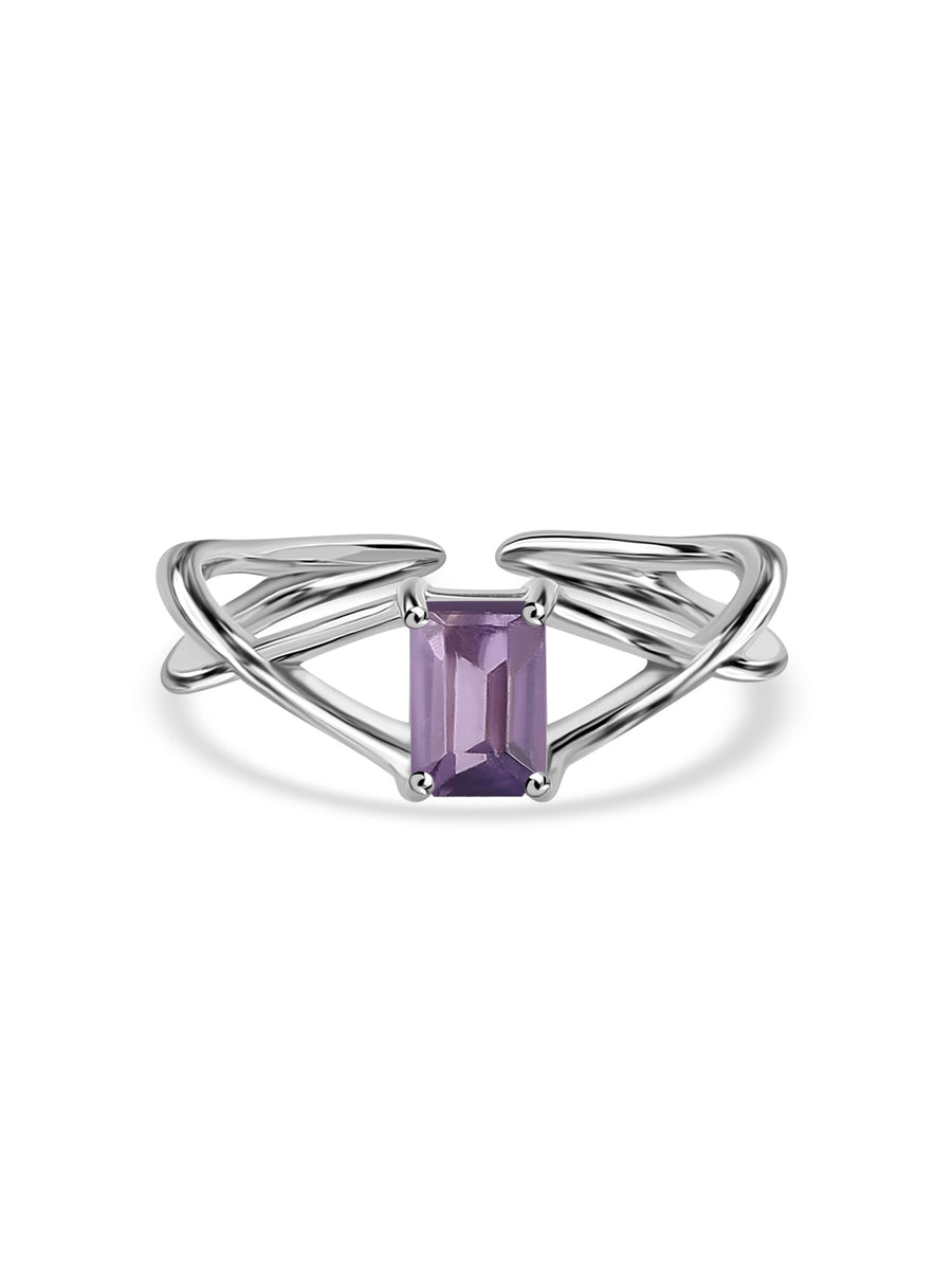 Natural Amethyst Modern Octagon Silver Ring