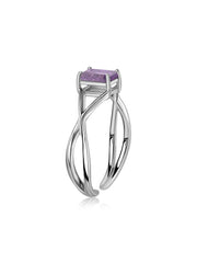 Natural Amethyst Modern Octagon Silver Ring