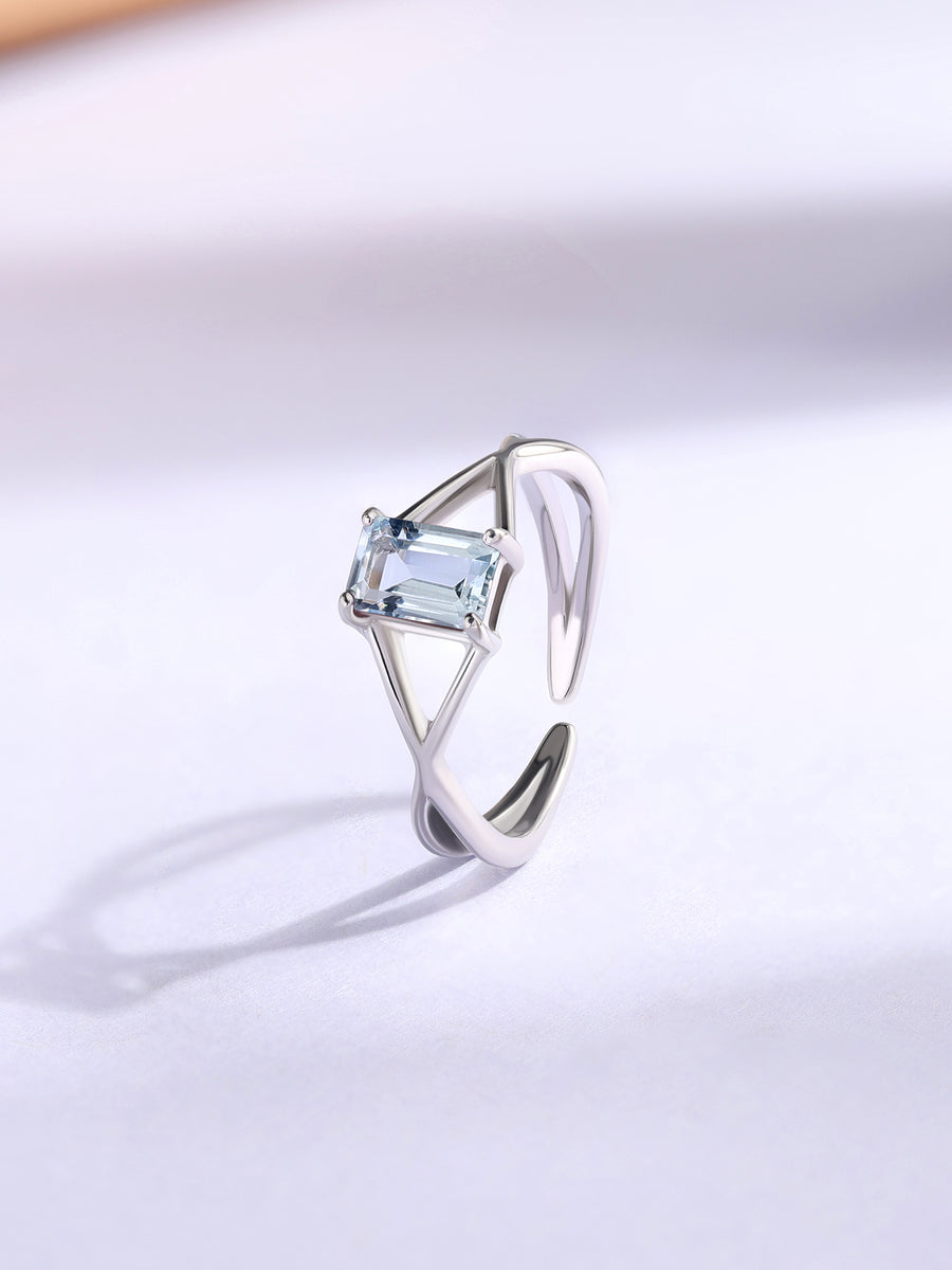 Aquamarine Modern Octagon Silver Ring
