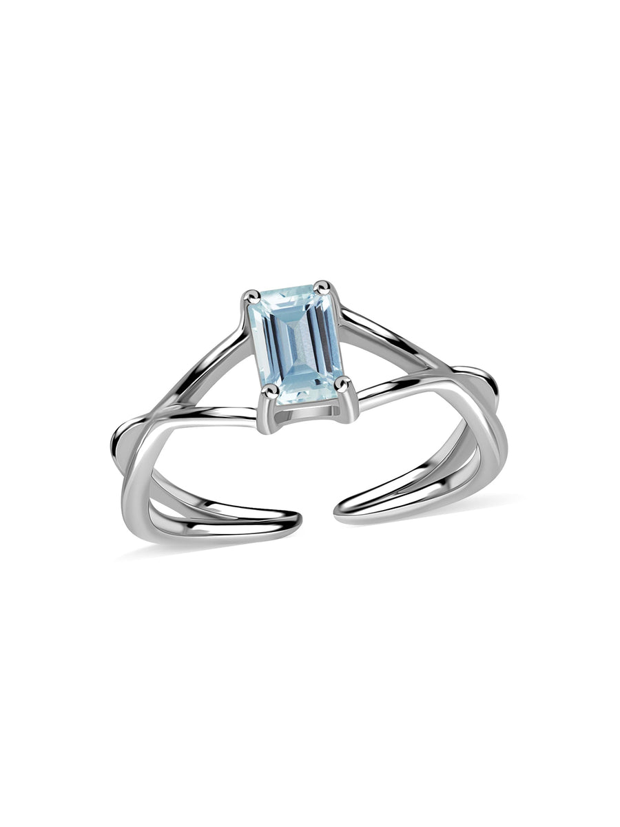 Aquamarine Modern Octagon Silver Ring