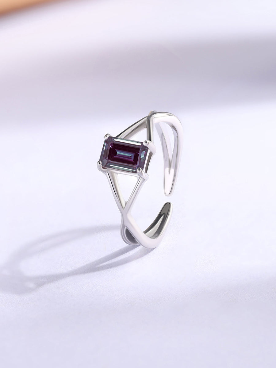 Alexandrite Modern Octagon Silver Ring