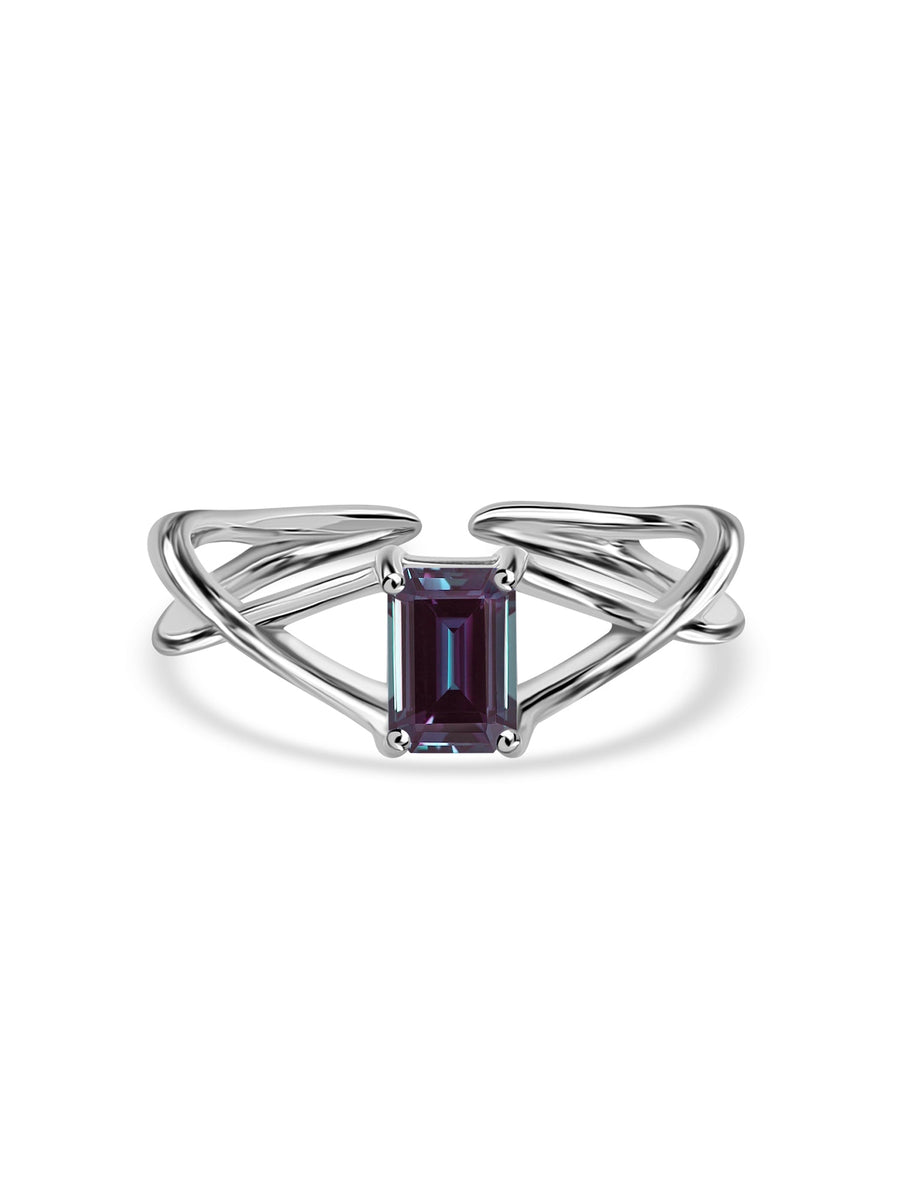 Alexandrite Modern Octagon Silver Ring