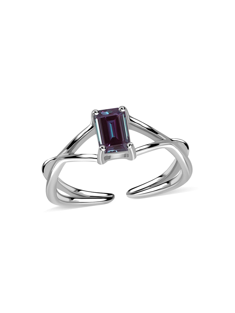 Alexandrite Modern Octagon Silver Ring