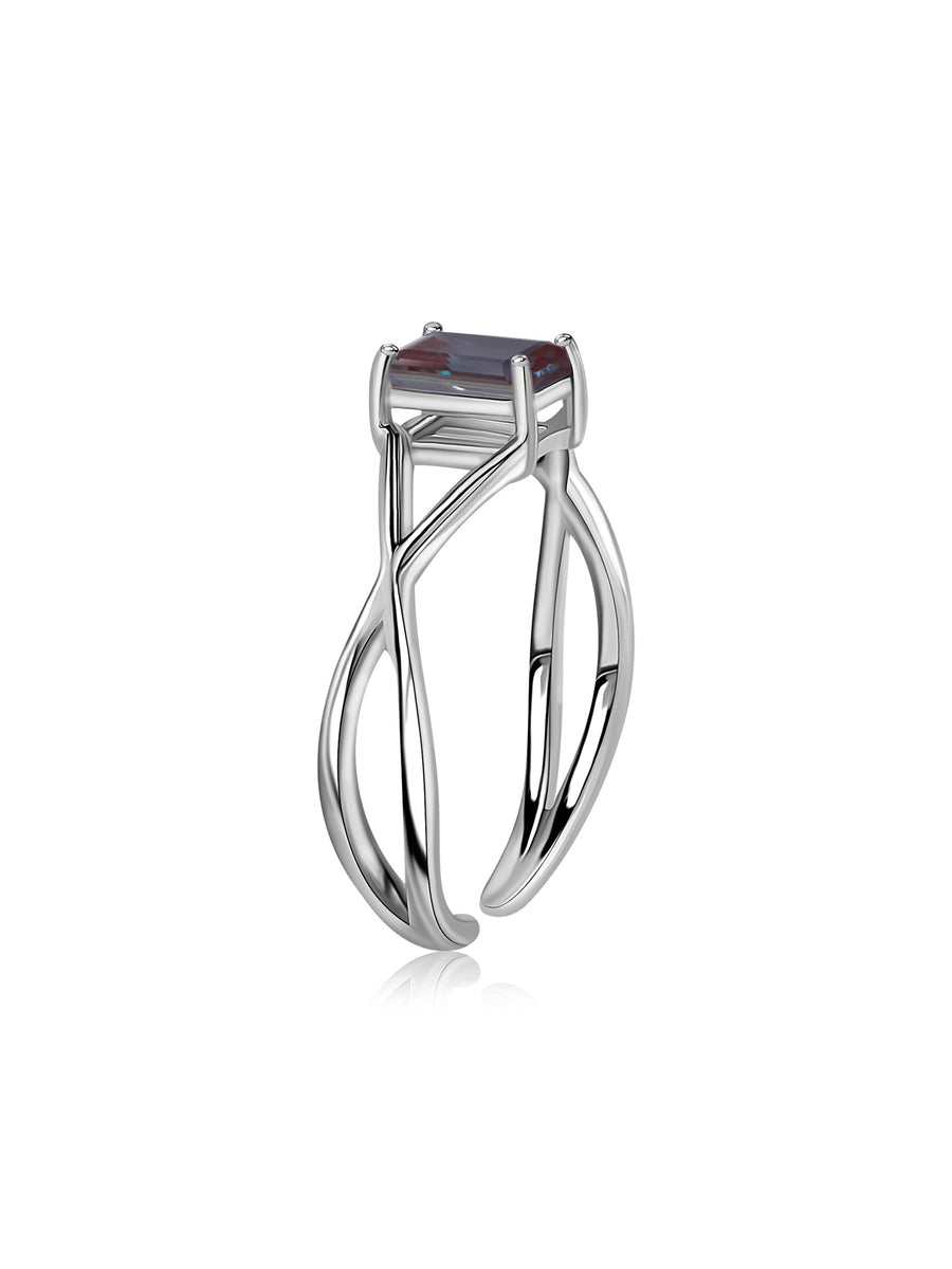 Alexandrite Modern Octagon Silver Ring