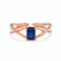 Natural Blue Sapphire Modern Octagon Rose Gold Plated Ring
