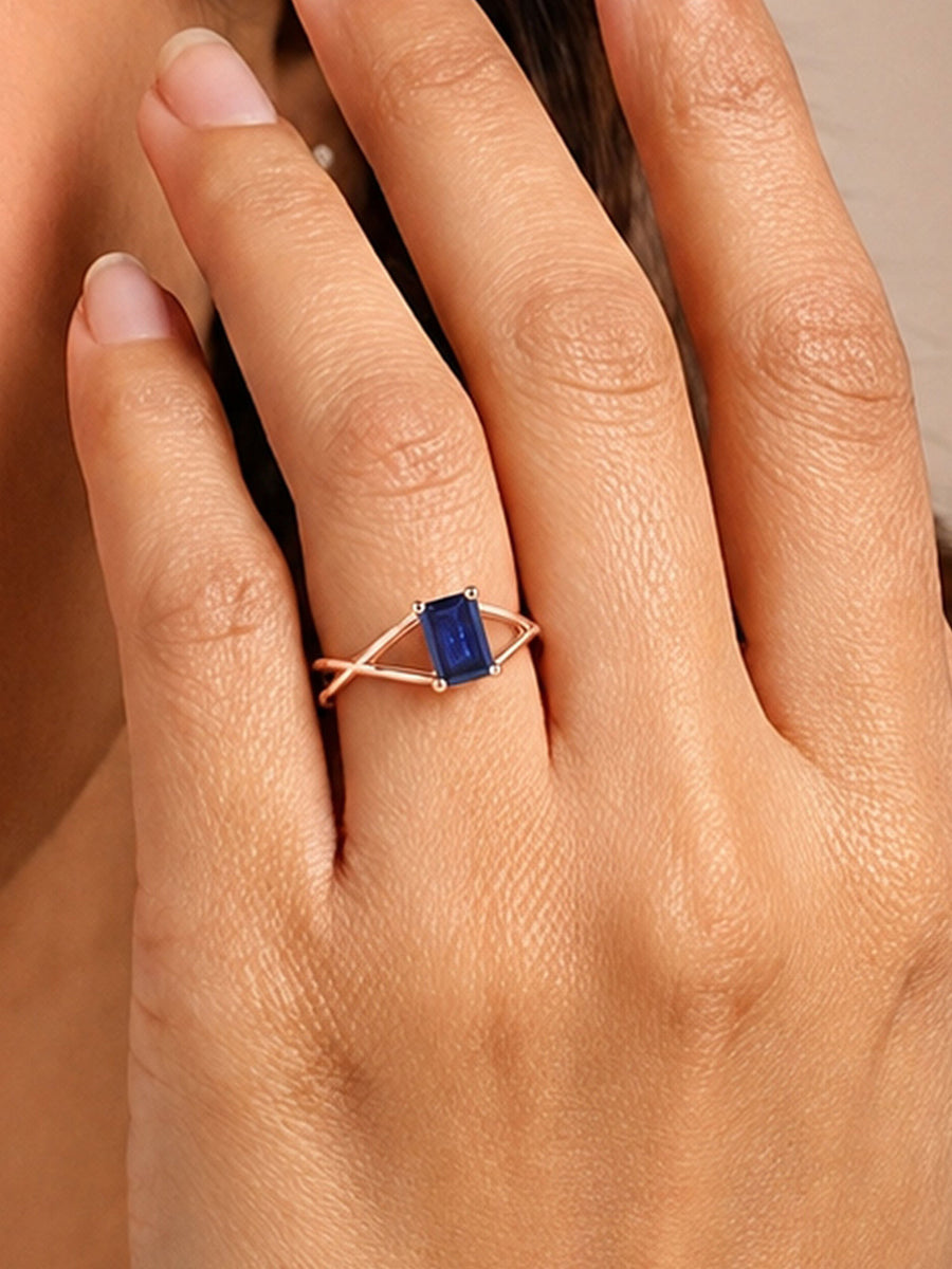 Natural Blue Sapphire Modern Octagon Rose Gold Plated Ring