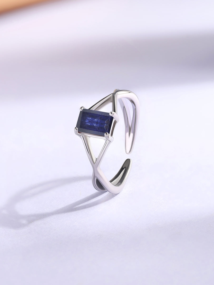 Blue Sapphire Modern Octagon Silver Ring