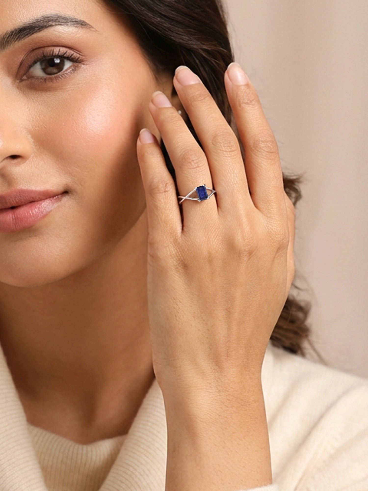 Natural Blue Sapphire Modern Octagon Silver Ring