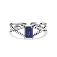 Natural Blue Sapphire Modern Octagon Silver Ring