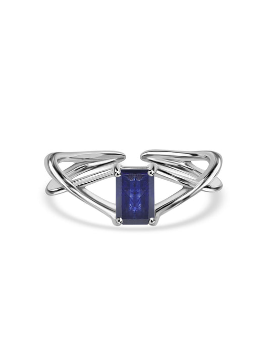 Blue Sapphire Modern Octagon Silver Ring