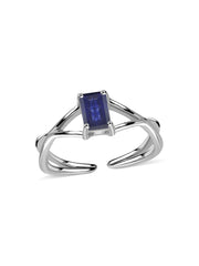 Blue Sapphire Modern Octagon Silver Ring