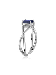 Blue Sapphire Modern Octagon Silver Ring