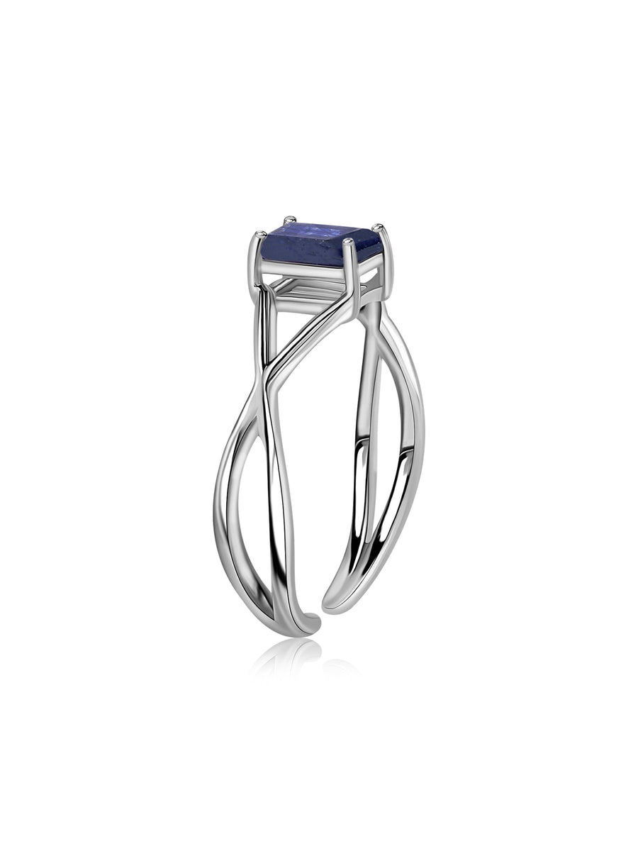 Blue Sapphire Modern Octagon Silver Ring
