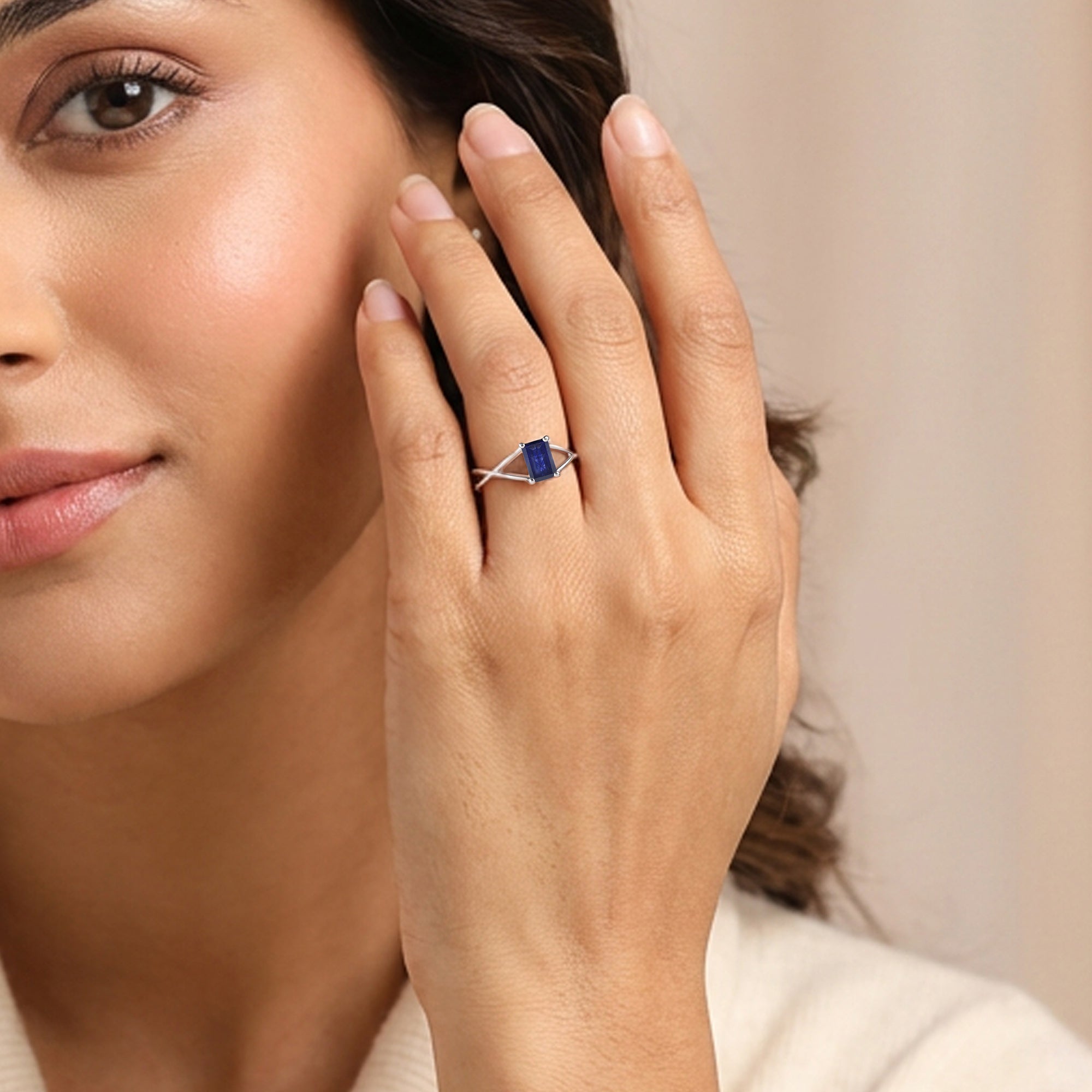 Blue Sapphire Modern Octagon Silver Ring