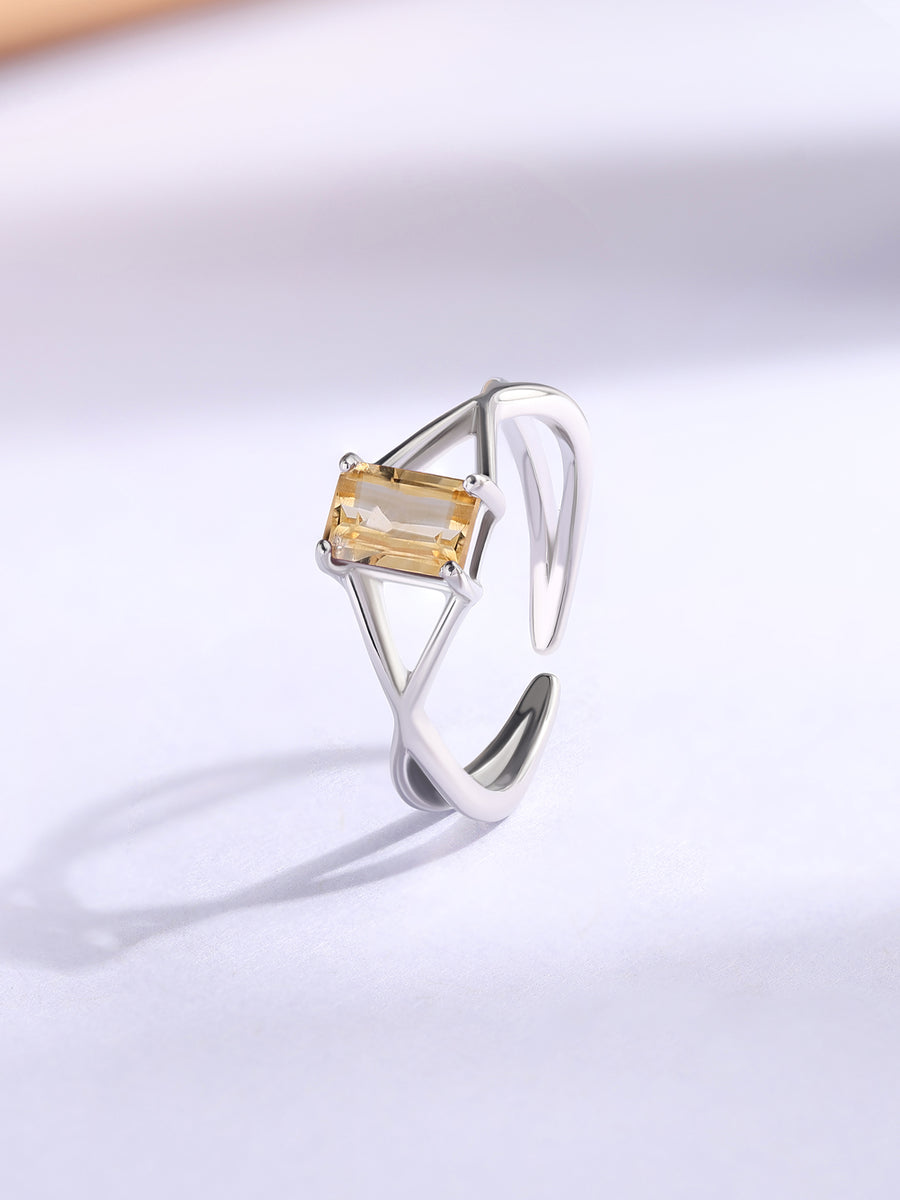 Citrine Modern Octagon Silver Ring