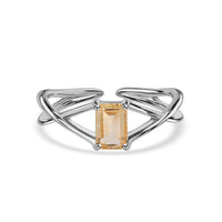 Natural Citrine Modern Octagon Silver Ring