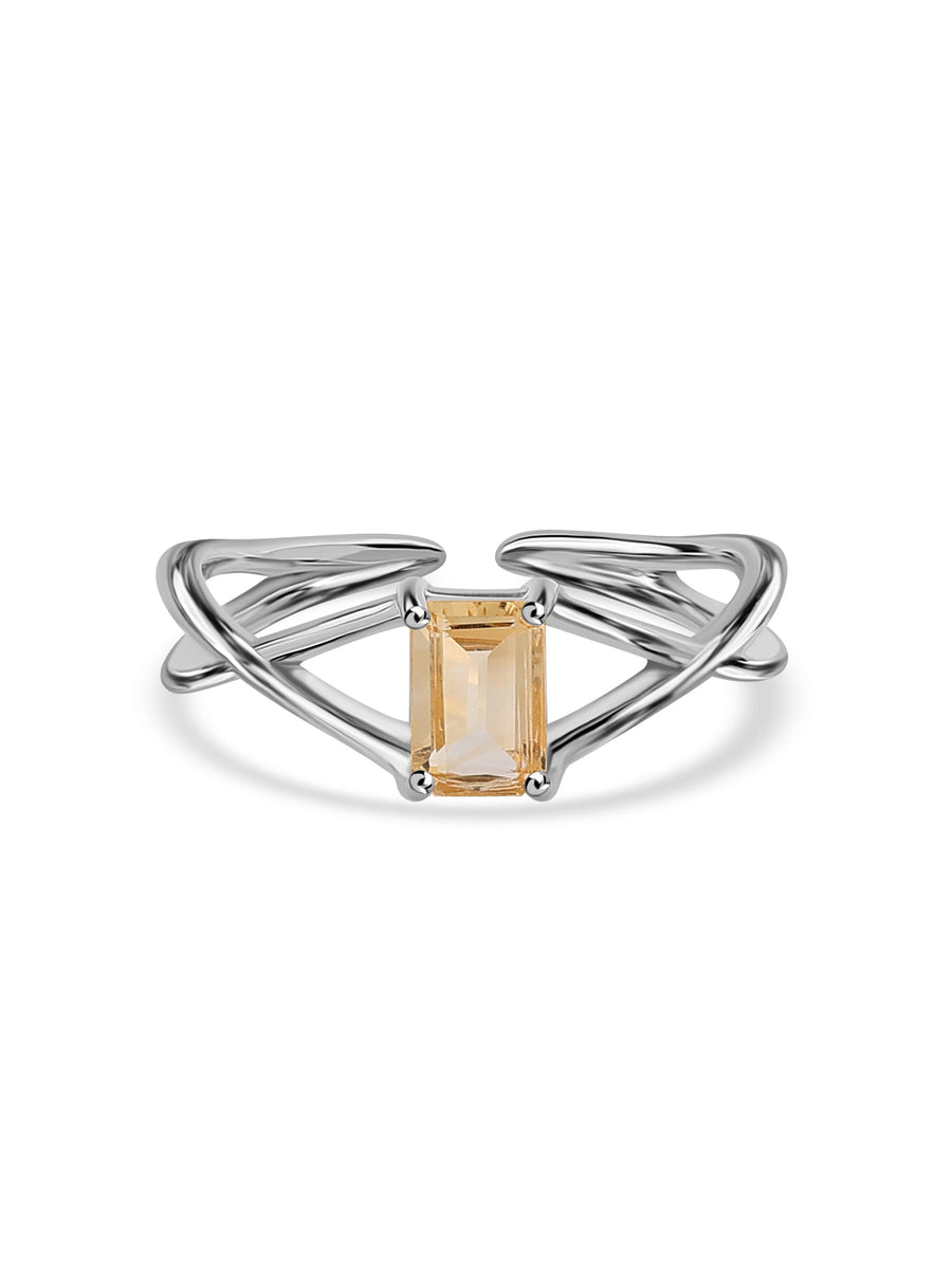 Citrine Modern Octagon Silver Ring