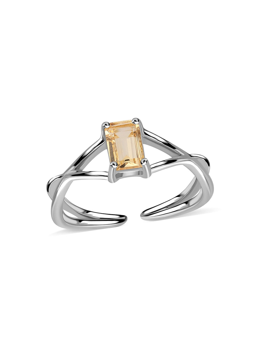 Citrine Modern Octagon Silver Ring