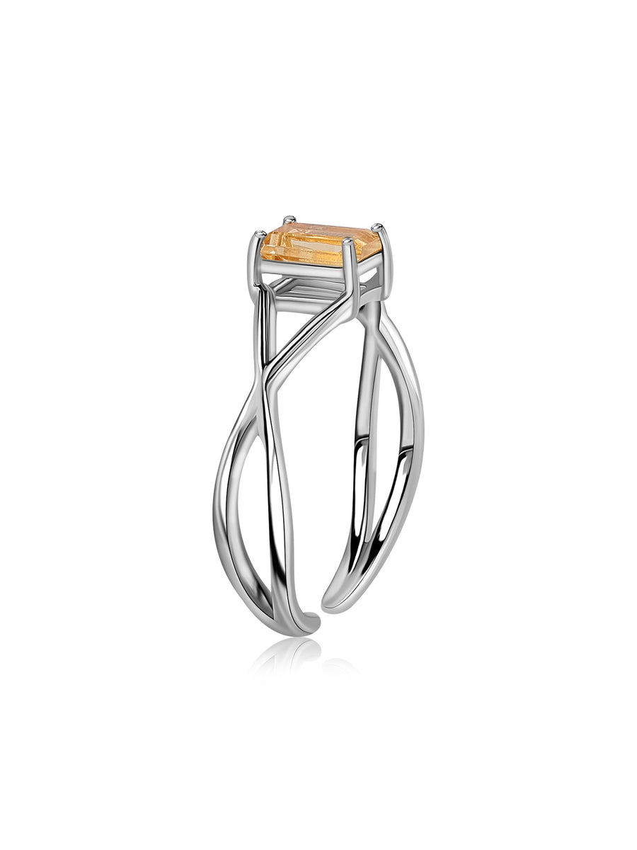 Citrine Modern Octagon Silver Ring