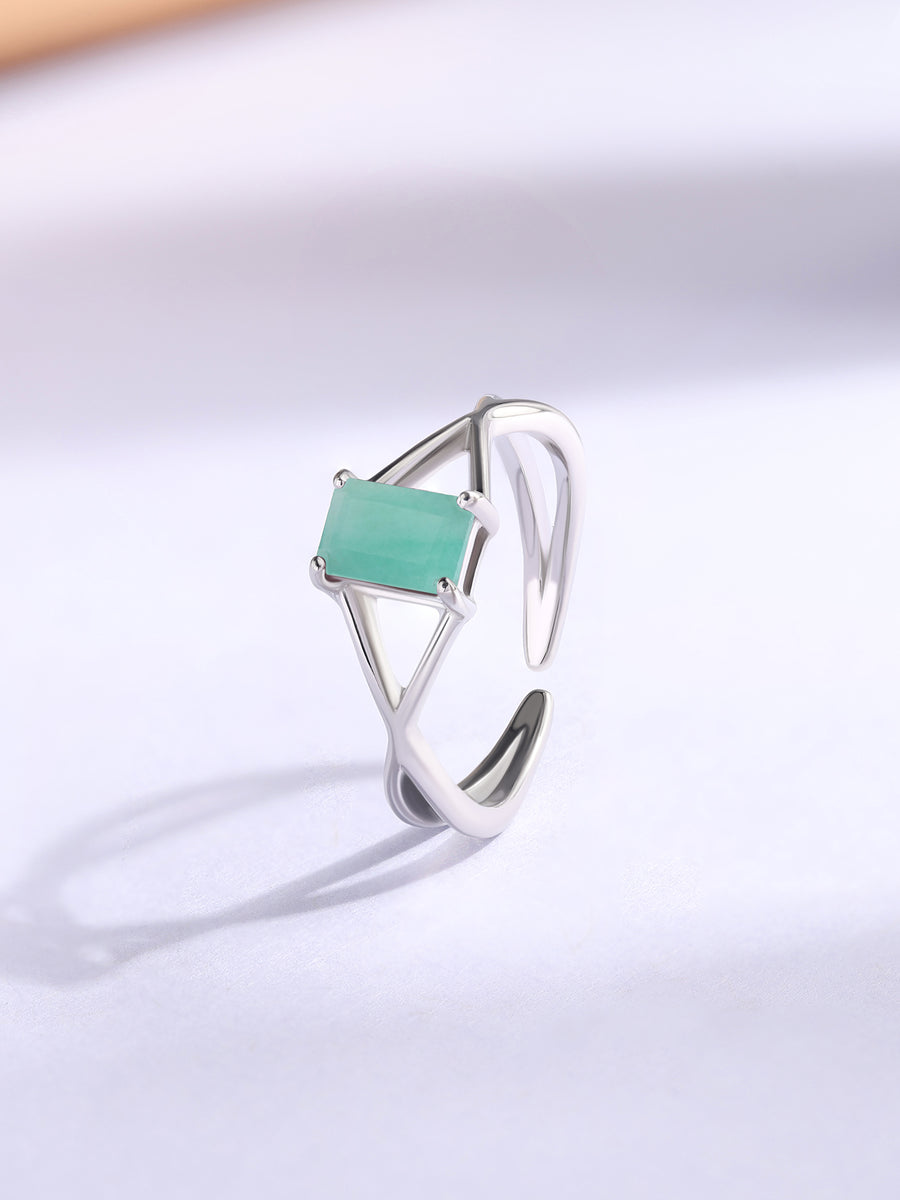 Emerald Modern Octagon Silver Ring