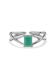 Emerald Modern Octagon Silver Ring