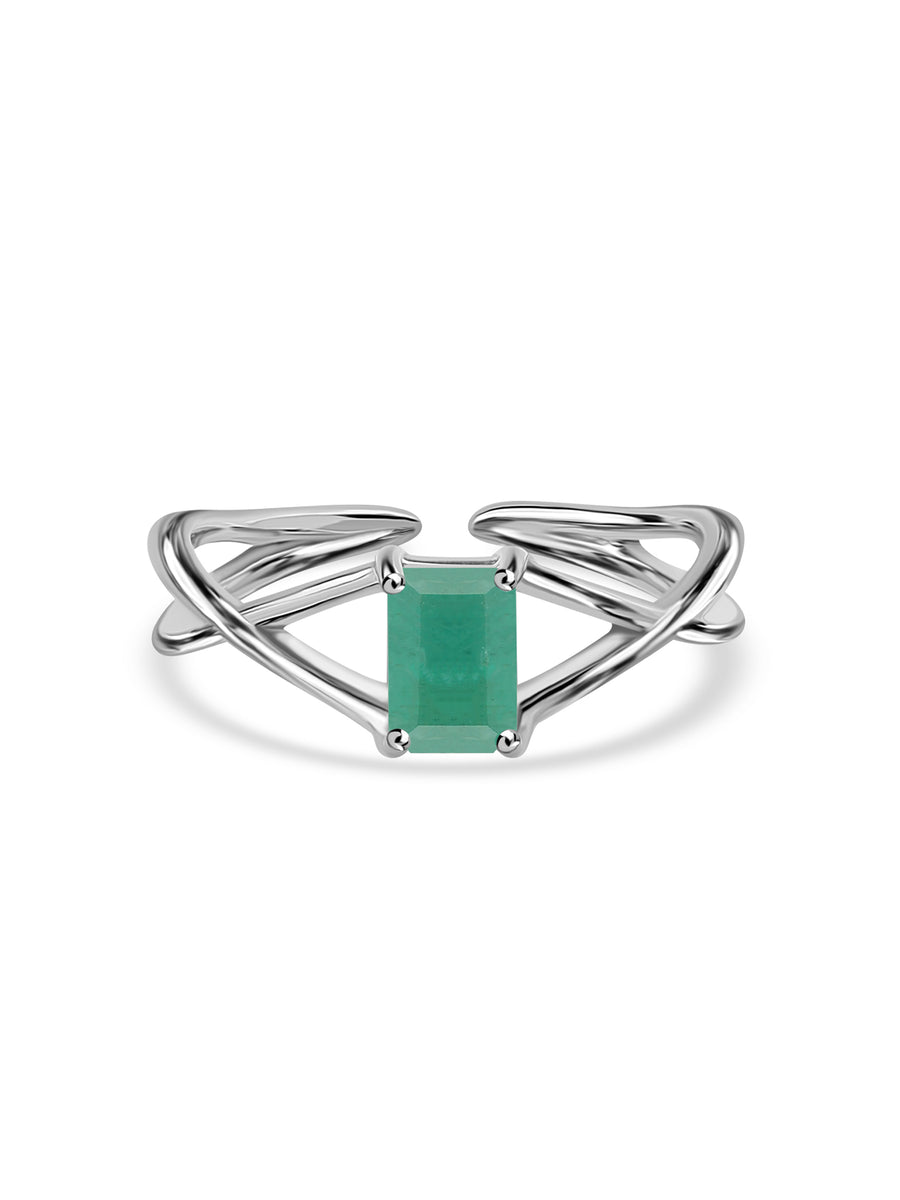 Emerald Modern Octagon Silver Ring