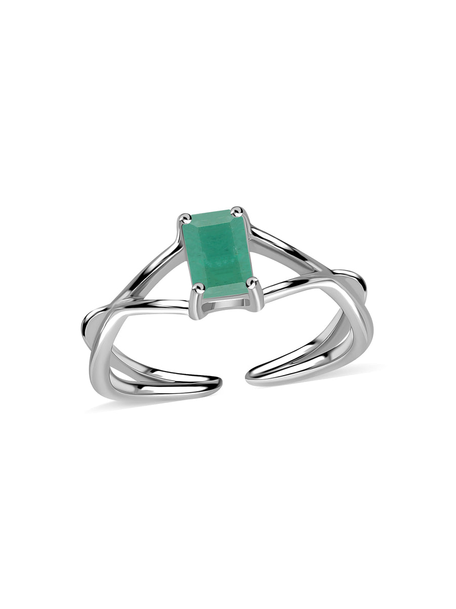 Emerald Modern Octagon Silver Ring