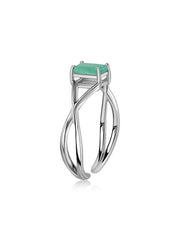 Emerald Modern Octagon Silver Ring