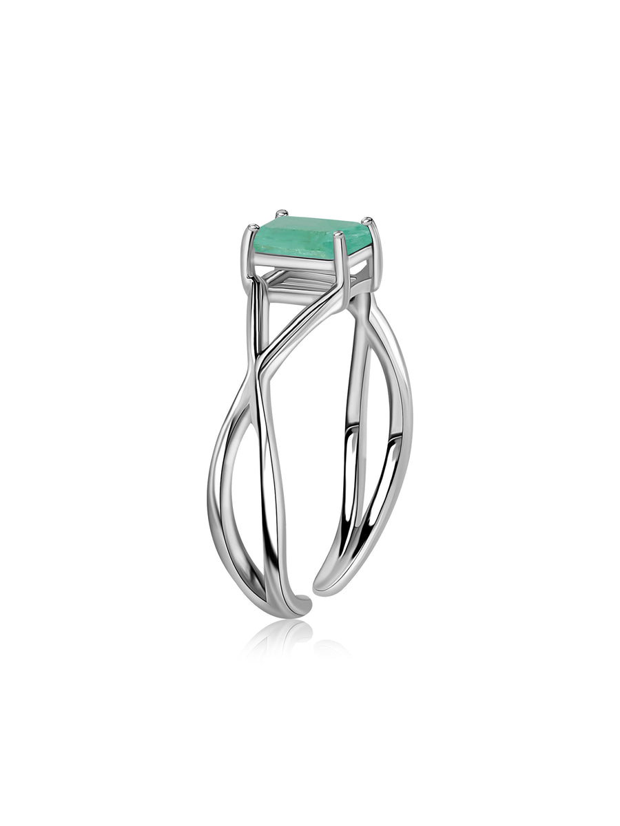 Emerald Modern Octagon Silver Ring