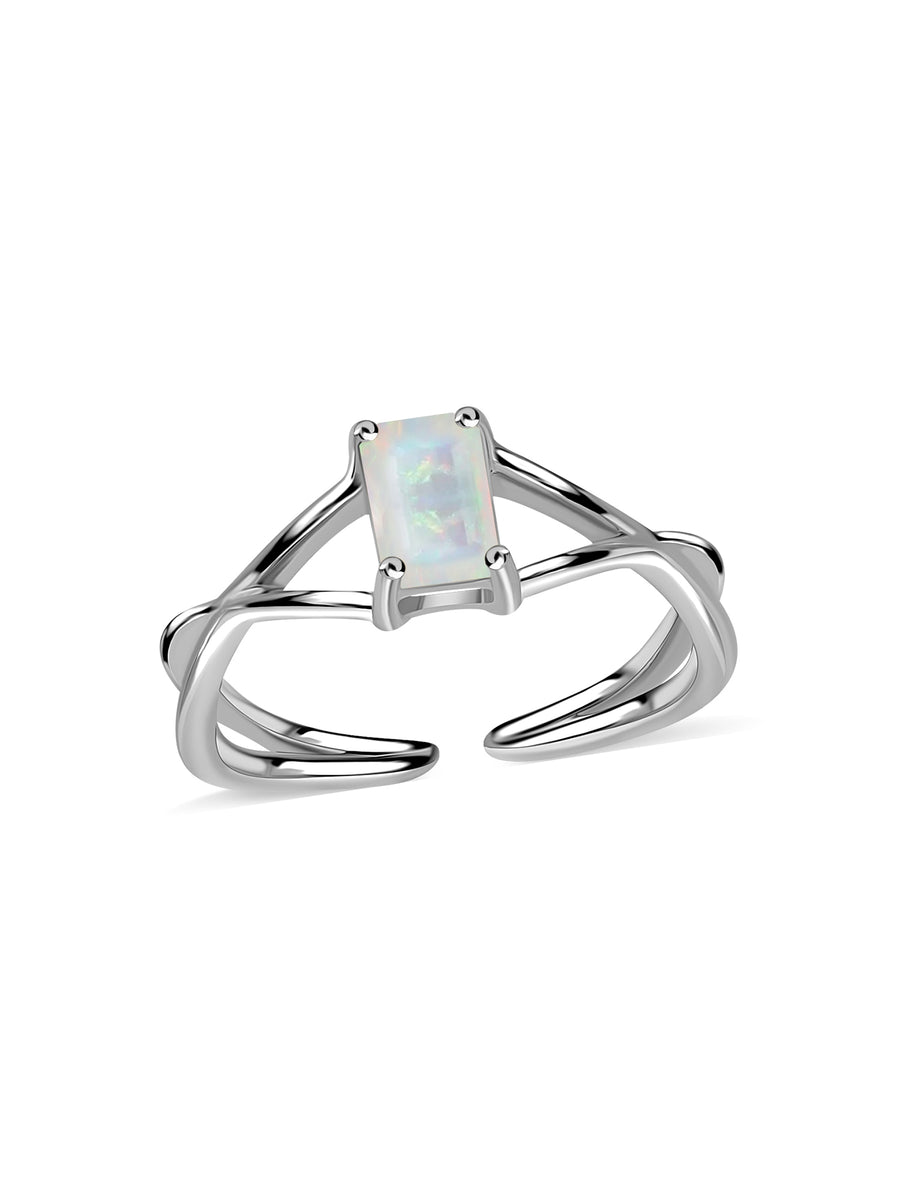 Natural Ethiopian Opal Modern Octagon Silver Ring