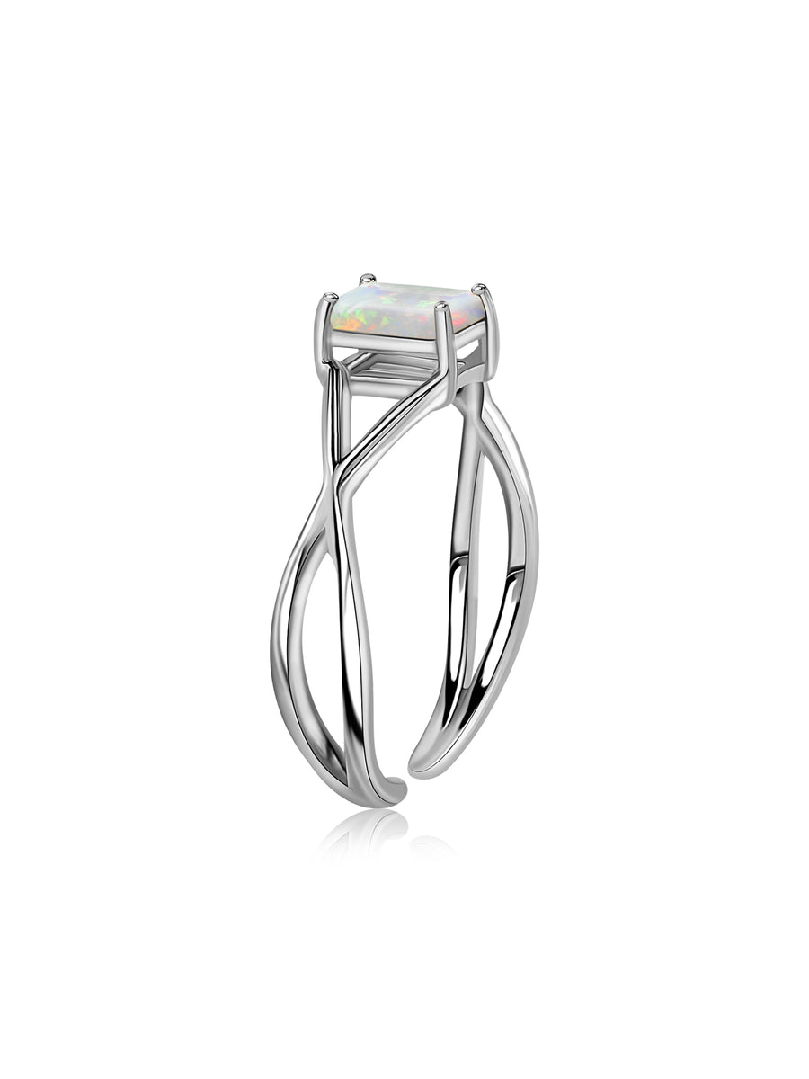 Natural Ethiopian Opal Modern Octagon Silver Ring