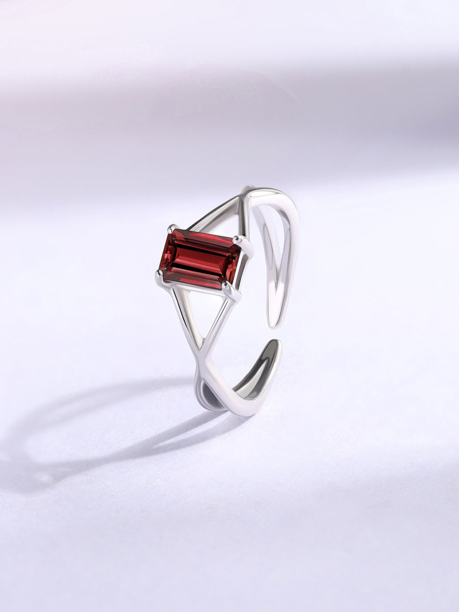 Natural Garnet Modern Octagon Silver Ring
