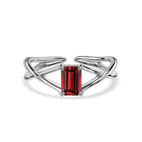 Natural Garnet Modern Octagon Silver Ring