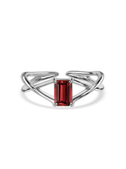 Natural Garnet Modern Octagon Silver Ring