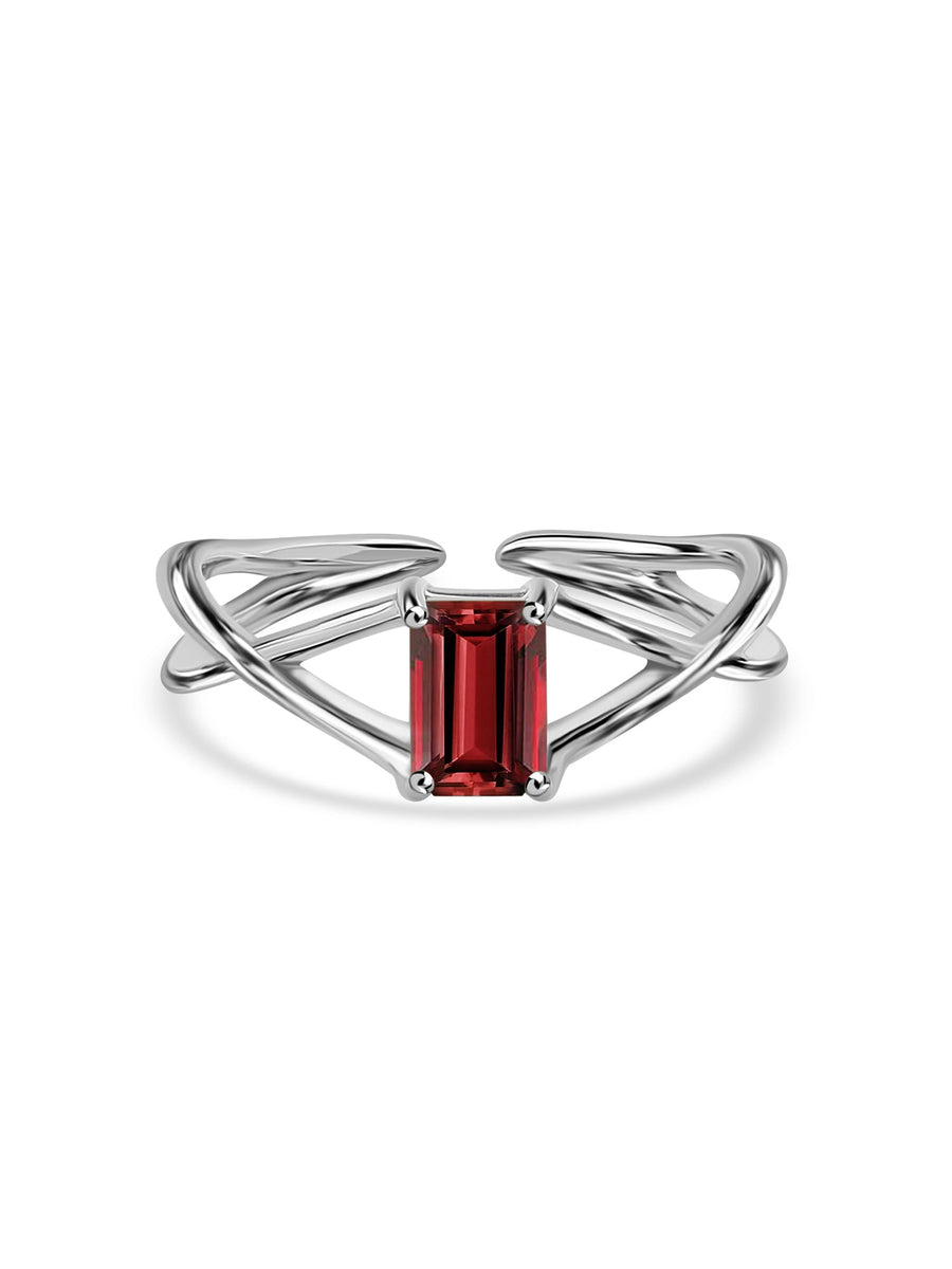 Natural Garnet Modern Octagon Silver Ring